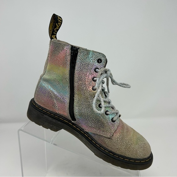 Dr. Martens Pascal White Metallic Rainbow Glitter Lace Up Kids Boots Size 3 - Picture 4 of 15